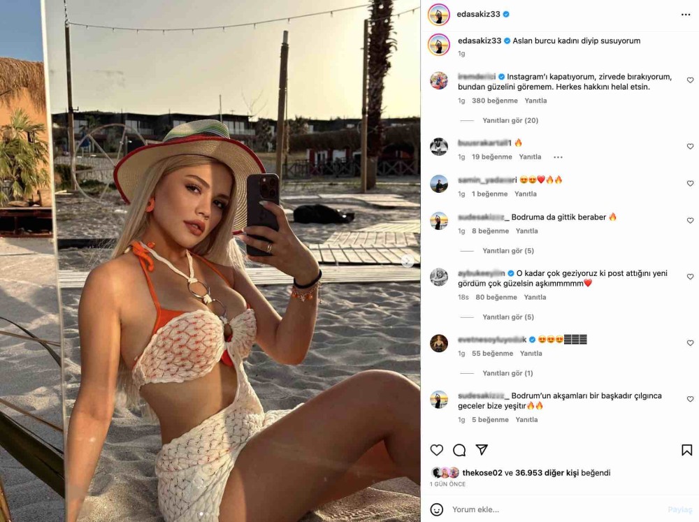 eda sakiz in bikinili paylasimi sosyal medyada gundem oldu instagram i kapatiyorum zirvede birakiyorum